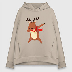 Толстовка оверсайз женская Новогодний олень дэб, цвет: миндальный
