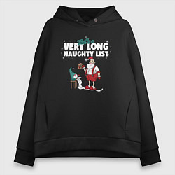 Толстовка оверсайз женская Its a very long naughty list, цвет: черный