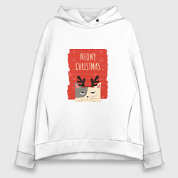 Толстовка оверсайз женская Meowy christmas, цвет: белый