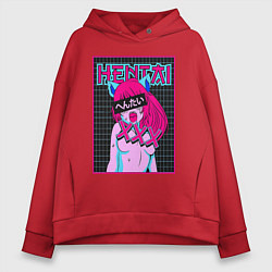 Толстовка оверсайз женская Hentai blue redhead girl art, цвет: красный