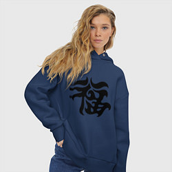 Толстовка оверсайз женская Японский иероглиф - Удача, цвет: тёмно-синий — фото 2