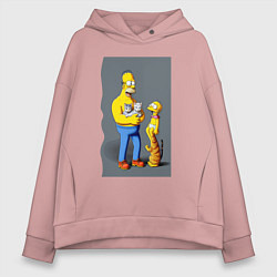 Толстовка оверсайз женская Homer Simpson and cats - нейросеть арт, цвет: пыльно-розовый
