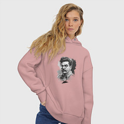 Толстовка оверсайз женская Сталин в черно-белом исполнении, цвет: пыльно-розовый — фото 2