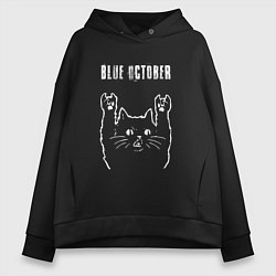 Толстовка оверсайз женская Blue October рок кот, цвет: черный
