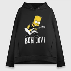Толстовка оверсайз женская Bon Jovi Барт Симпсон рокер, цвет: черный