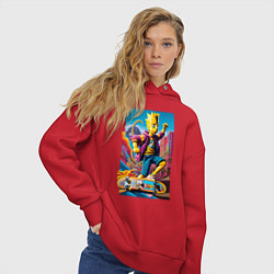 Толстовка оверсайз женская Барт Симпсон скейтбордист - фантазия, цвет: красный — фото 2