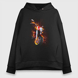 Толстовка оверсайз женская Огненный мотоцикл, цвет: черный