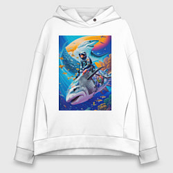 Толстовка оверсайз женская Cyber shark - ocean and space - art, цвет: белый