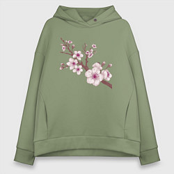 Толстовка оверсайз женская Ветка сакуры - весна - Япония, цвет: авокадо