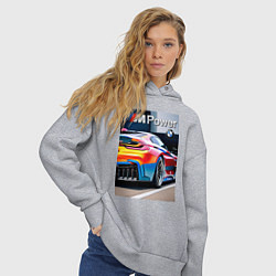 Толстовка оверсайз женская BMW M Power - motorsport, цвет: меланж — фото 2