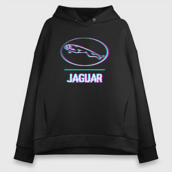 Женское худи оверсайз Значок Jaguar в стиле glitch