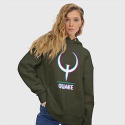 Толстовка оверсайз женская Quake в стиле glitch и баги графики, цвет: хаки — фото 2