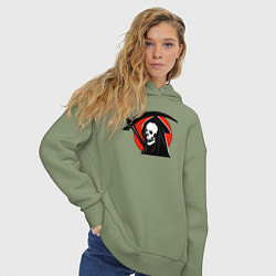 Толстовка оверсайз женская Череп и коса, цвет: авокадо — фото 2