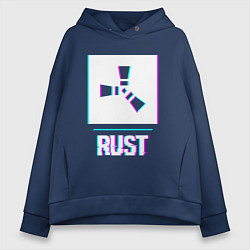Толстовка оверсайз женская Rust в стиле glitch и баги графики, цвет: тёмно-синий