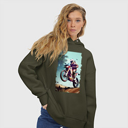 Толстовка оверсайз женская Мотокросс - экстрим, цвет: хаки — фото 2