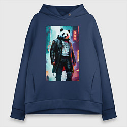 Толстовка оверсайз женская Cool panda - cyberpunk, цвет: тёмно-синий