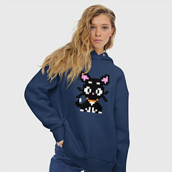Толстовка оверсайз женская Пиксельная кошка, цвет: тёмно-синий — фото 2