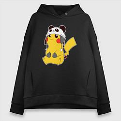 Толстовка оверсайз женская Pika panda, цвет: черный