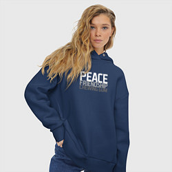 Толстовка оверсайз женская Peace, friendship, chewing gum, цвет: тёмно-синий — фото 2