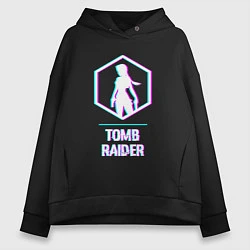 Толстовка оверсайз женская Tomb Raider в стиле glitch и баги графики, цвет: черный