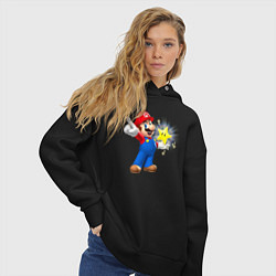 Толстовка оверсайз женская Марио держит звезду, цвет: черный — фото 2