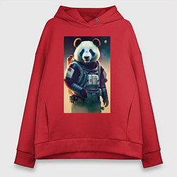 Толстовка оверсайз женская Крутой панда - киберпанк, цвет: красный