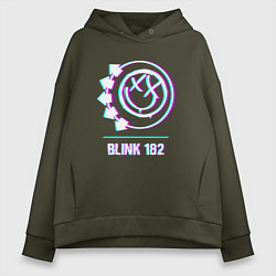 Толстовка оверсайз женская Blink 182 glitch rock, цвет: хаки