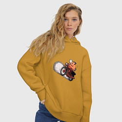 Толстовка оверсайз женская Милый Почита на байке - Человек бензопила, цвет: горчичный — фото 2