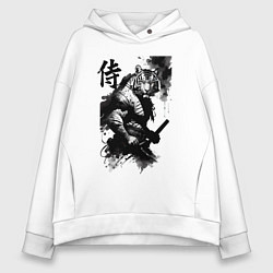 Толстовка оверсайз женская Tiger samurai - hieroglyph - art, цвет: белый