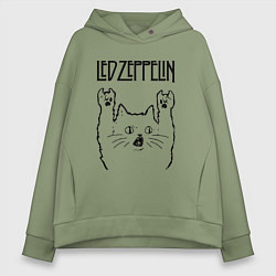Толстовка оверсайз женская Led Zeppelin - rock cat, цвет: авокадо