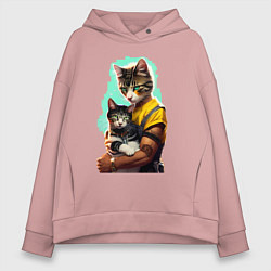 Толстовка оверсайз женская Кот с котёнком - нейросеть, цвет: пыльно-розовый