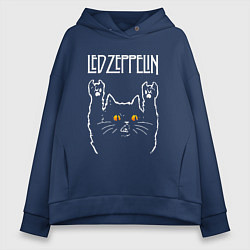 Толстовка оверсайз женская Led Zeppelin rock cat, цвет: тёмно-синий