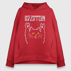 Толстовка оверсайз женская Led Zeppelin rock cat, цвет: красный