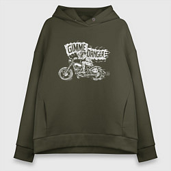 Толстовка оверсайз женская Gimme danger - motorcycle - motto, цвет: хаки