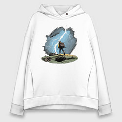 Толстовка оверсайз женская Дурак на холме ловит молнию, цвет: белый