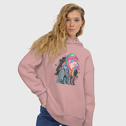 Толстовка оверсайз женская Девушка рокерша с разноцветными волосами, цвет: пыльно-розовый — фото 2