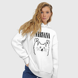 Толстовка оверсайз женская Nirvana - rock cat, цвет: белый — фото 2