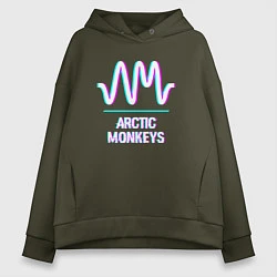 Толстовка оверсайз женская Arctic Monkeys glitch rock, цвет: хаки