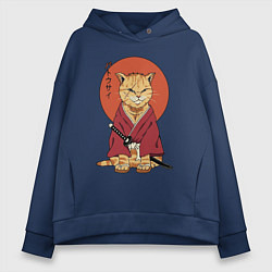 Толстовка оверсайз женская Samurai kimono cat, цвет: тёмно-синий