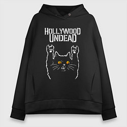 Толстовка оверсайз женская Hollywood Undead rock cat, цвет: черный