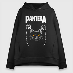 Толстовка оверсайз женская Pantera rock cat, цвет: черный