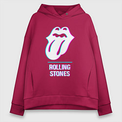 Толстовка оверсайз женская Rolling Stones glitch rock, цвет: маджента