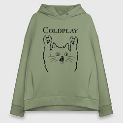 Толстовка оверсайз женская Coldplay - rock cat, цвет: авокадо