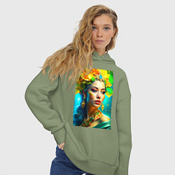 Толстовка оверсайз женская Стихия Земли в женском обличии - нейросеть, цвет: авокадо — фото 2