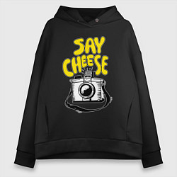 Толстовка оверсайз женская Cheese photo camera, цвет: черный