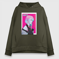 Толстовка оверсайз женская Винтер из Aespa - киберпанка стиль, цвет: хаки