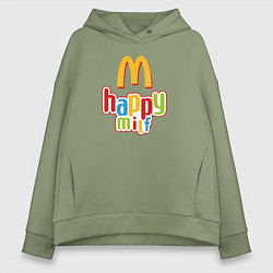 Толстовка оверсайз женская Happy MILF Любовь, счастье и свобода, цвет: авокадо