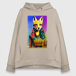 Толстовка оверсайз женская Fox girl - fashionista - pop art, цвет: миндальный