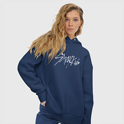 Толстовка оверсайз женская Стрей Кидс logo, цвет: тёмно-синий — фото 2