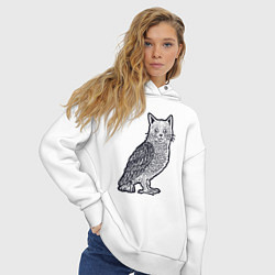 Толстовка оверсайз женская Кошка сова, цвет: белый — фото 2